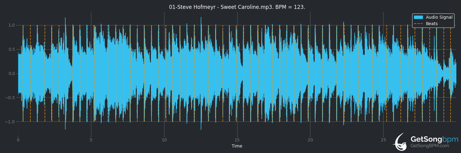 bpm analysis for Sweet Caroline (Steve Hofmeyr)